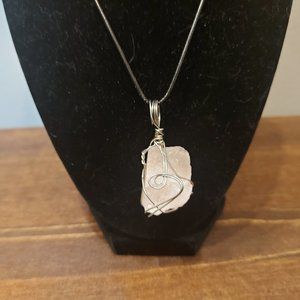 Wire Wrapped Raw Rose Quartz Pendant